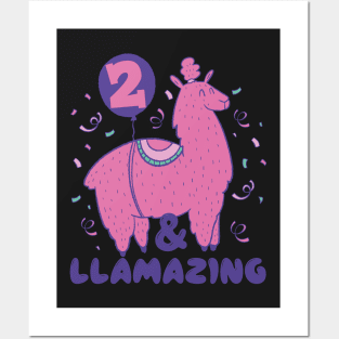 Llamazing 2nd Birthday 2 Years Old Llama Girls Kids Gift design Posters and Art